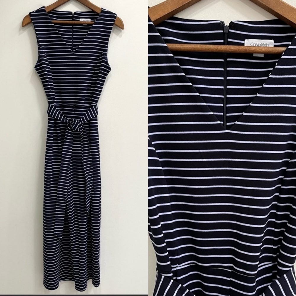 Calvin Klein Black and White Striped Jumpsuit